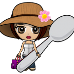 Cartoon image of girl carrying a spoon that's as big as she is